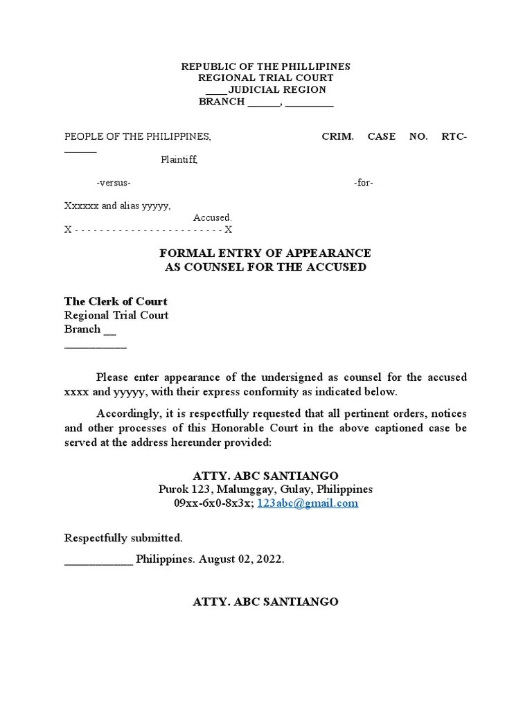 Formal Entry of Appearance PDF