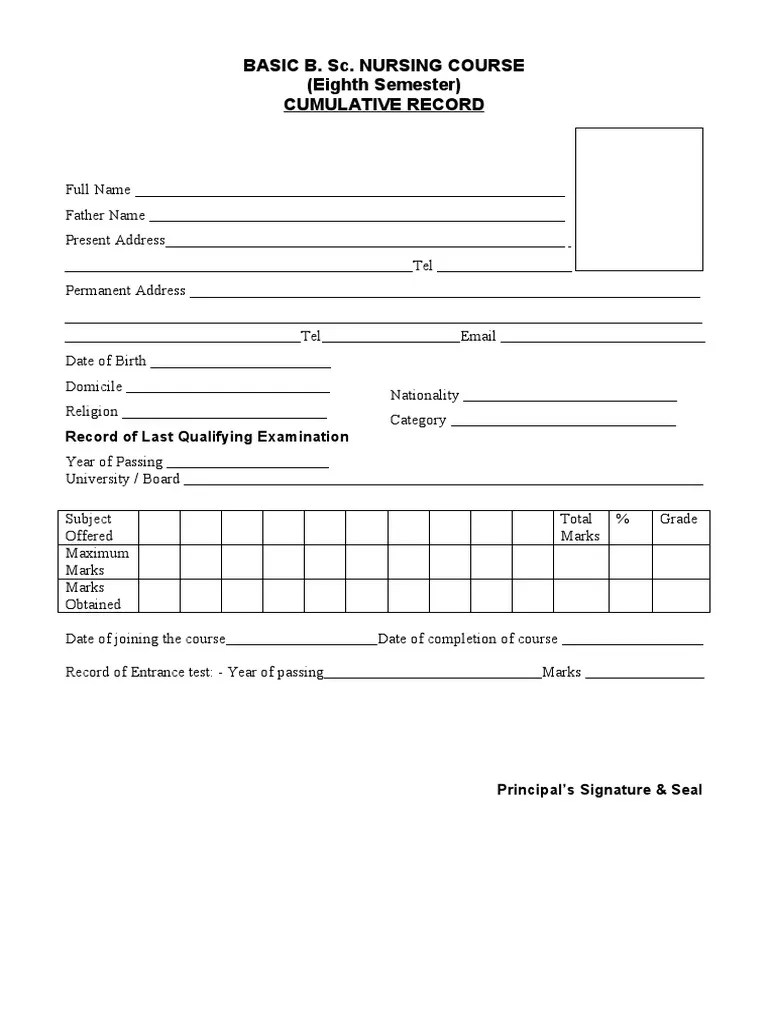 CumulativerecordFor BSC Nursing Ist PDF Nursing Obstetrics