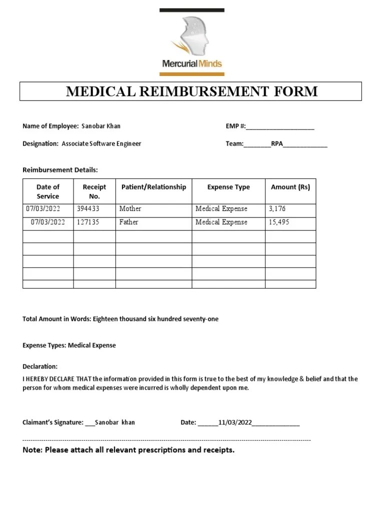 MEDICAL REIMBURSEMENT FORM PDF