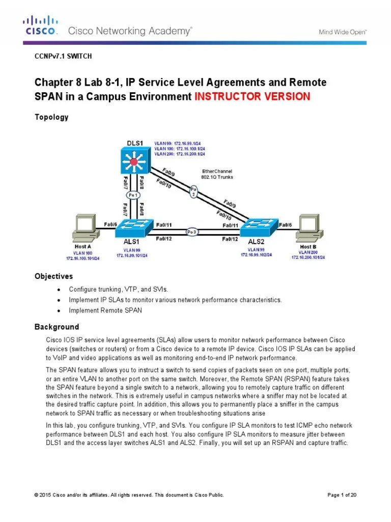 Chapter 8 Lab 81, IP Service Level Agreements and Remote SPAN in A
