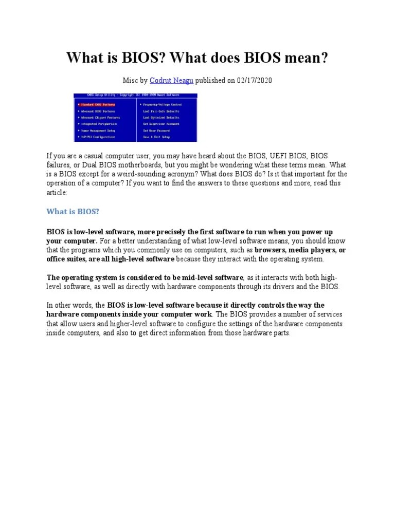 What Is BIOS? What Does BIOS Mean? Codrut Neagu PDF Bios