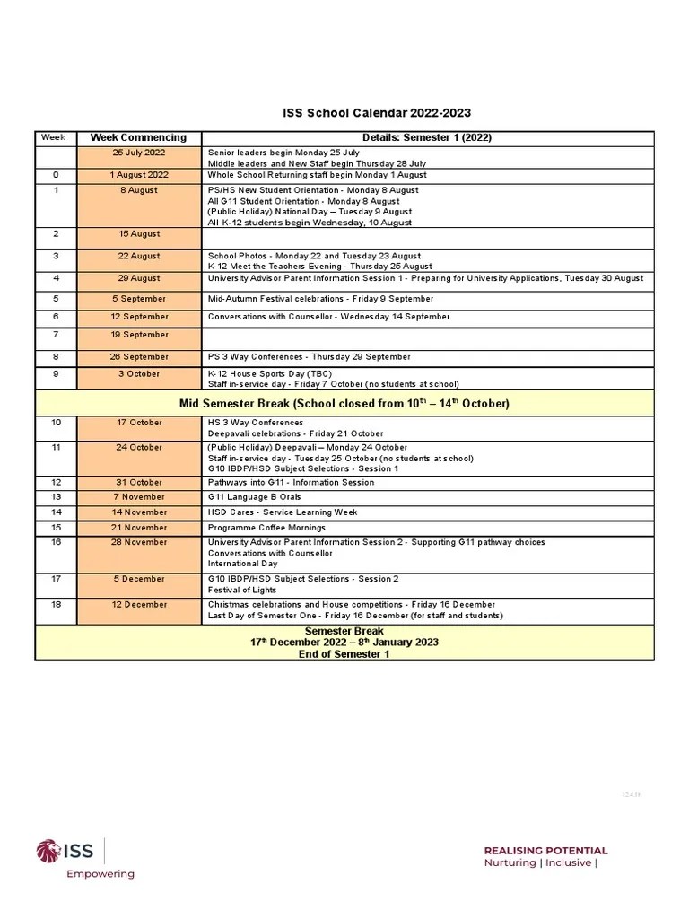 Iss School Calendar 20222023 1 PDF Academic Term Schools