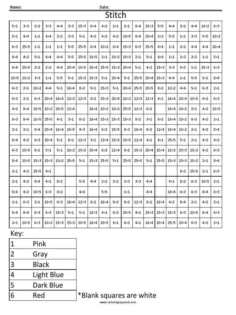 2 Stitch Lilo and Stitch Division Disney Math Worksheets PDF