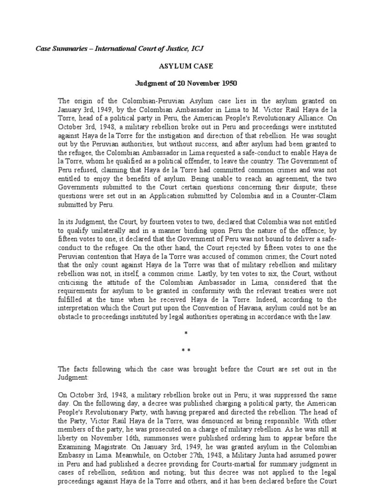 Asylum Case Summary Refugee Crimes