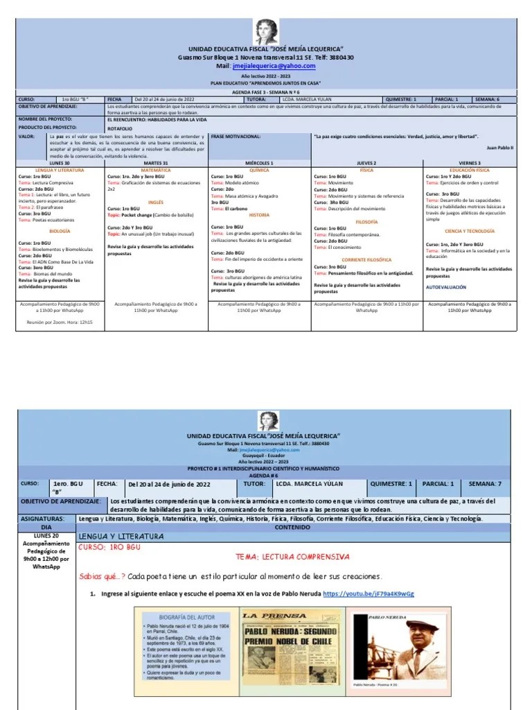 Agenda 6 Del 20 Al 24 Junio Proyecto 1 1ERO BGU B 2022 2023 (1) PDF