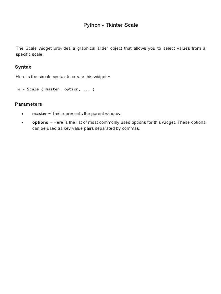 Python Tkinter Scale PDF Parameter Programming