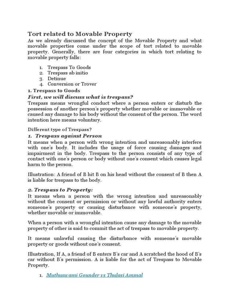 Trespass To Movable Property PDF Conversion (Law) Trespass