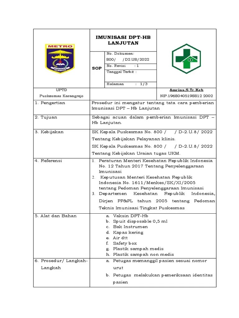 Sop Imunisasi DPTHB Lanjutan Dalam GedungFix PDF
