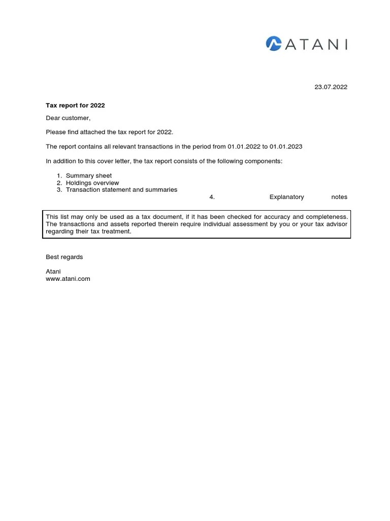 Atani Taxreport 2022 PDF Capital Gain Cryptocurrency