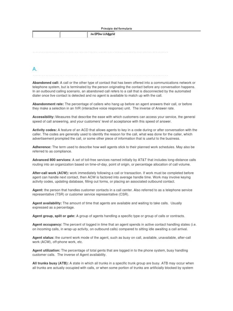 Call Center Vocabulary Call Centre Interactive Voice Response