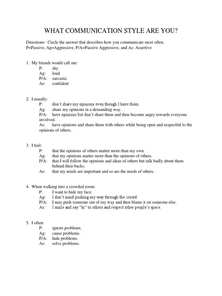 Assertive Communication Quiz PDF