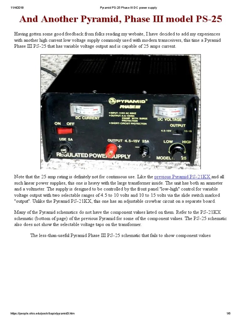 Pyramid PS-25 Phase III DC Power Supply | PDF | Power Supply | Amplifier