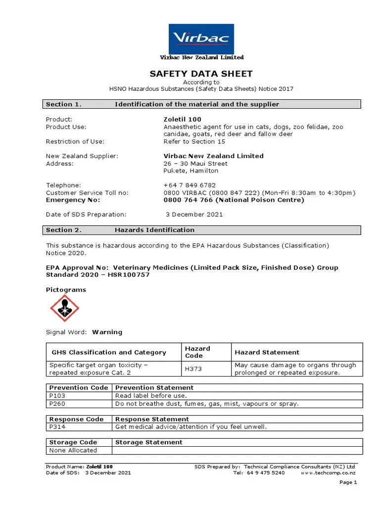 Safety Data Sheet Virbac New Zealand Limited PDF Dangerous Goods