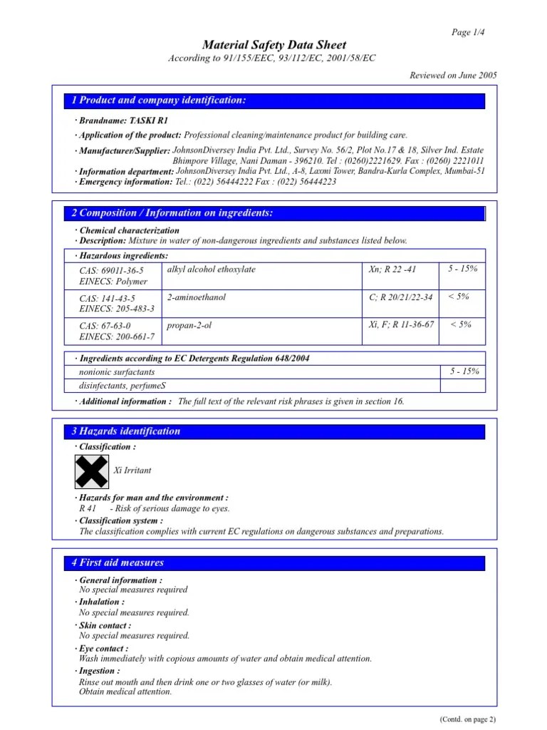 taski r1 msds Chemical Substances Chemistry