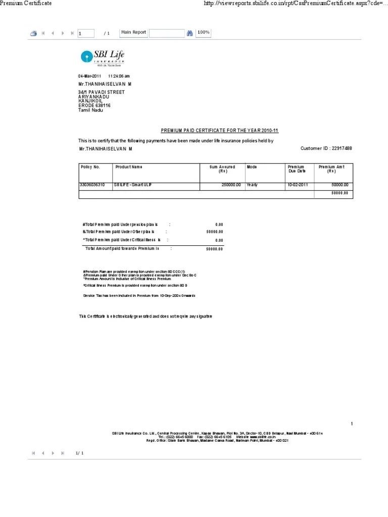 SBI LIFE Premium Certificate