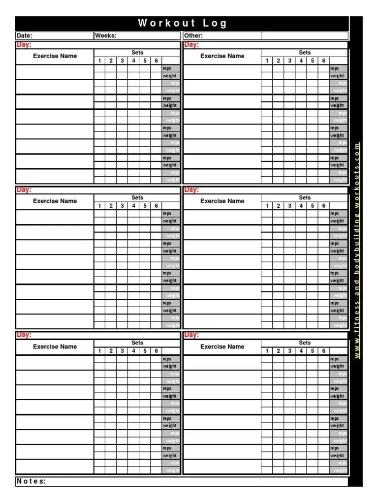Workout Logs Sets Reps Weight Blank PDF Physical Fitness Physical