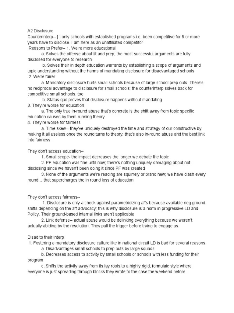 Arguments Against Mandatory Disclosure Requirements and Conditional