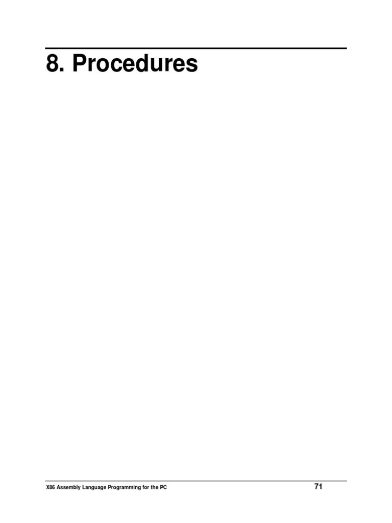 Procedures X86 Assembly Language Programming For The PC PDF Subroutine Assembly Language