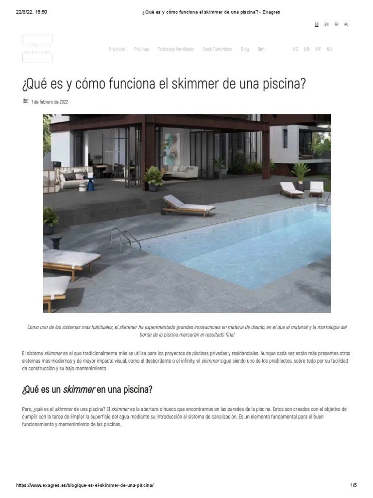 ¿Qué Es y Cómo Funciona El Skimmer de Una Piscina Exagres PDF Piscina Agua