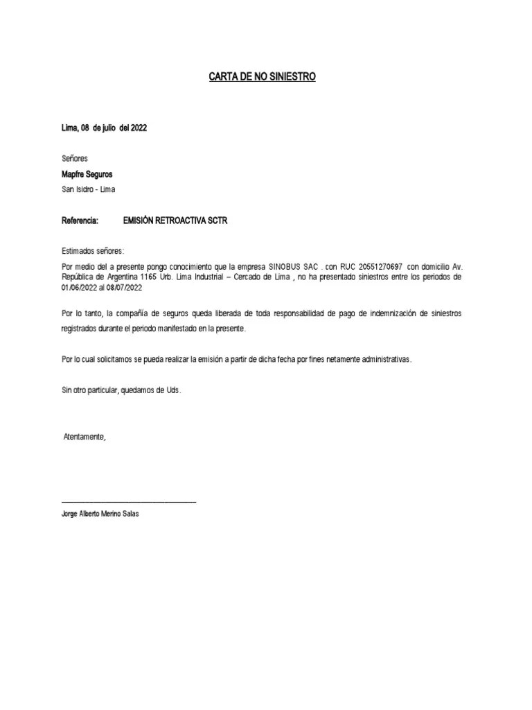 Carta No Siniestro Modelo PDF