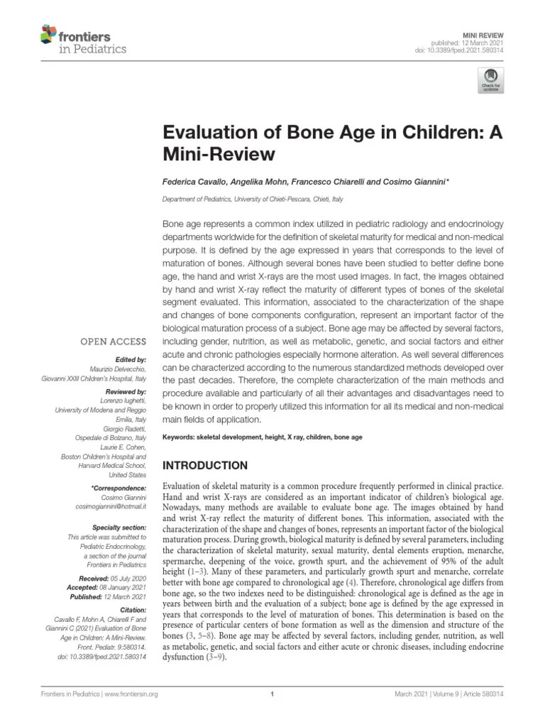 Evaluation of Bone Age in Children PDF Puberty Medical Specialties