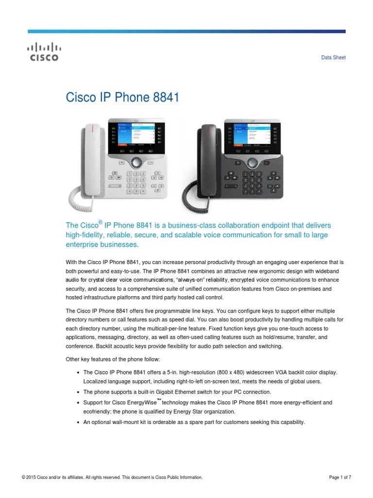 Cisco IP Phone 8841 | PDF | Session Initiation Protocol | Telephone