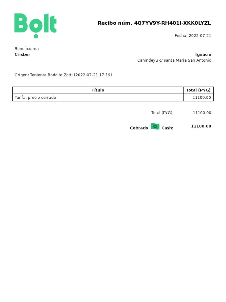 Ride Invoice From Bolt Free PDF