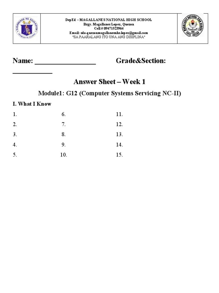 Answer Sheet CSS12 Module1 | PDF