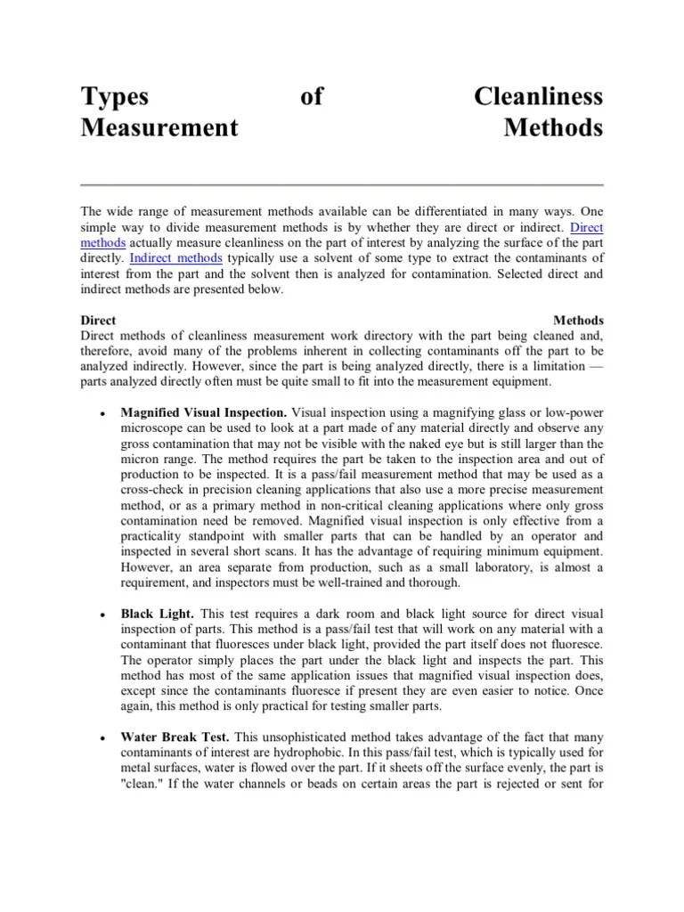 Types of Cleanliness PDF X Ray Photoelectron Spectroscopy Ultraviolet