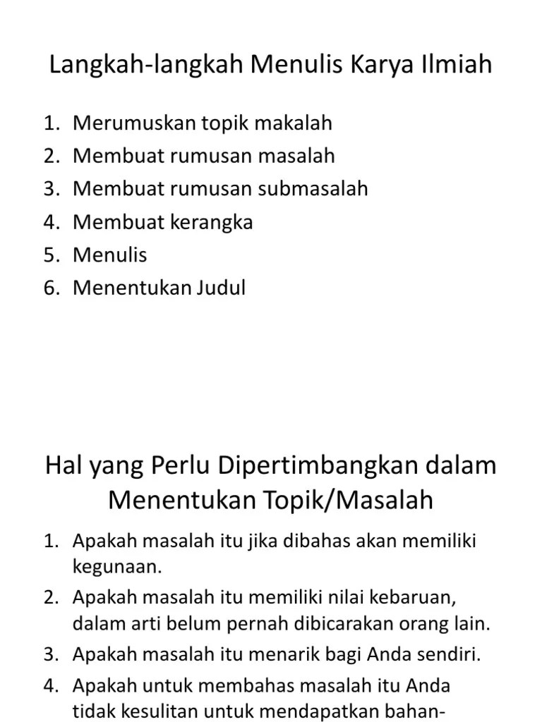 Langkah Penulisan Karya Ilmiah Substansi