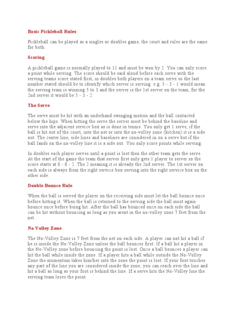 Basic Pickleball Rules PDF Leisure Competitive Games
