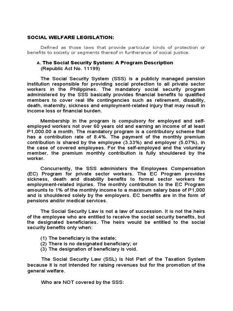 Social Welfare Legislation PDF Welfare Pension