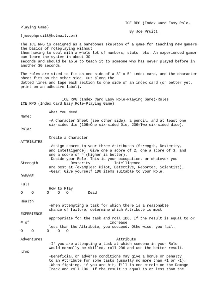 Index Card RPG PDF PDF Role Playing Games Entertainment