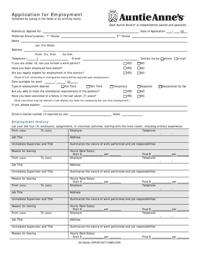 Auntie Anne s Job Application Employment Email
