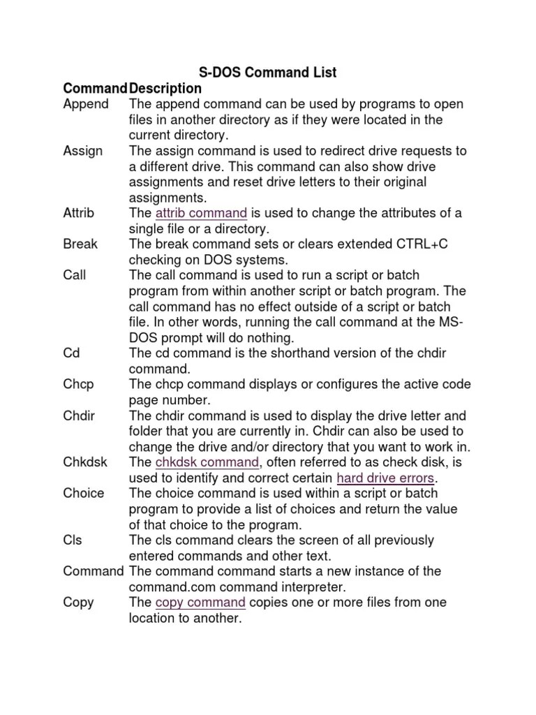 SDOS Command List Command Description PDF Computer Engineering