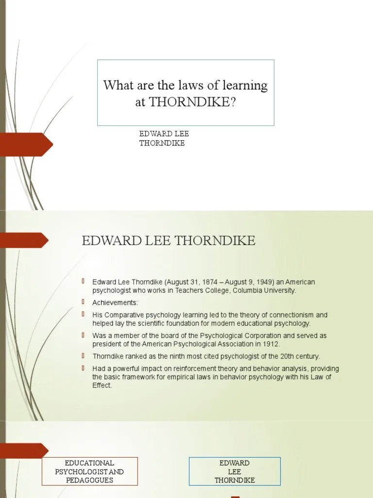 What Are The Laws of Learning at Thorndike? PDF Learning Psychology