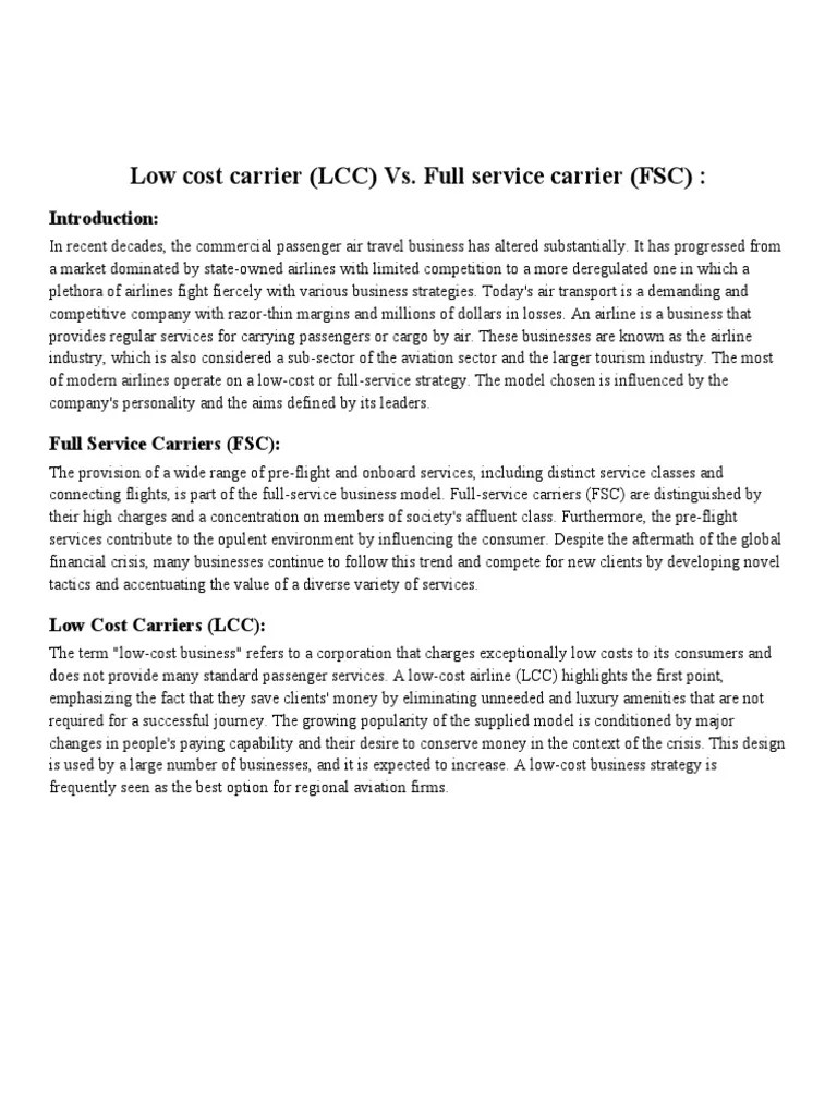 Low Cost Carrier (LCC) vs. Full Service Carrier (FSC) PDF