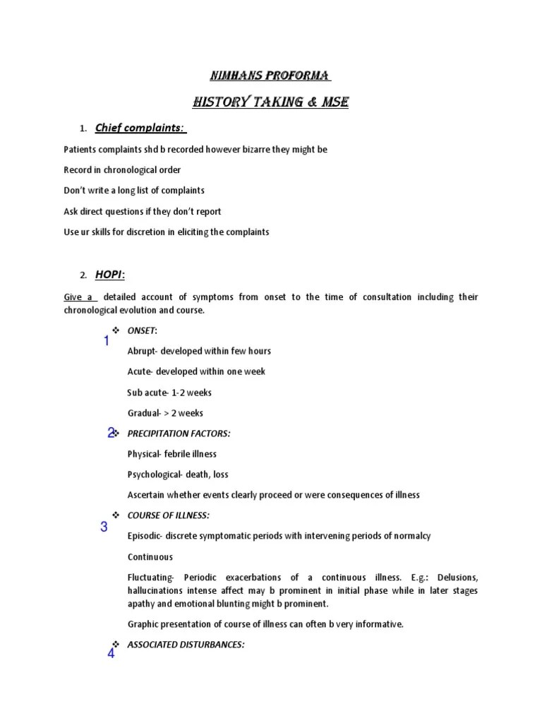 Nimhans Case Proforma New Download Free PDF Perception Psychology