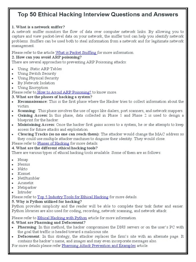 Top 50 Ethical Hacking Interview Questions and Answers | PDF | Security