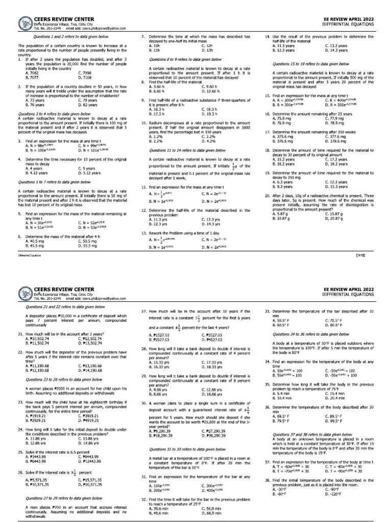 DIFFERENTIAL EQUATIONS PROBLEMS PDF