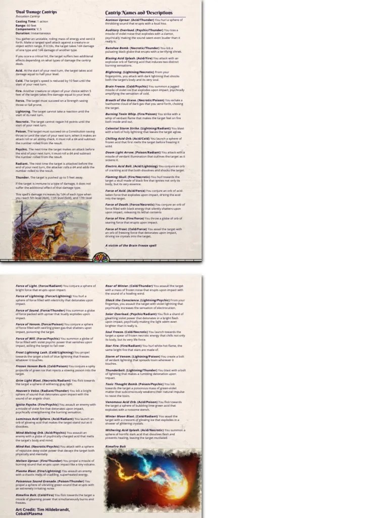 Dual Damage Cantrips With Special Critical Hit Effects GM Binder