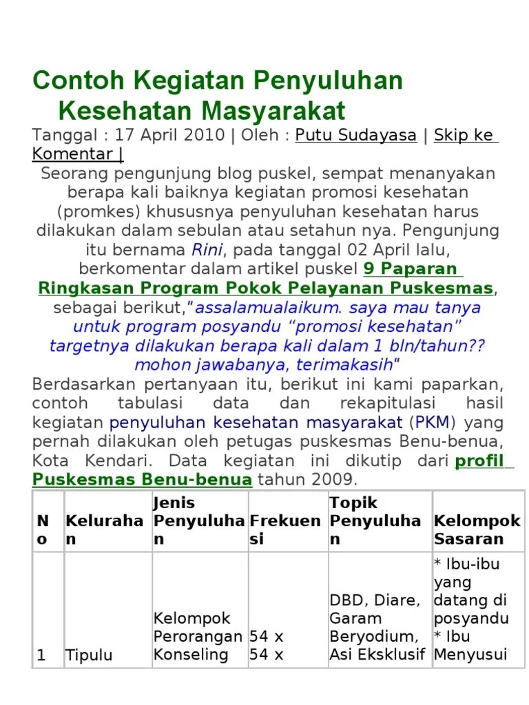 Contoh Kegiatan Penyuluhan Kesehatan Masyarakat | PDF