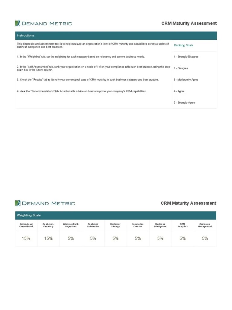 CRM Maturity Assessment Instructions PDF Customer Relationship