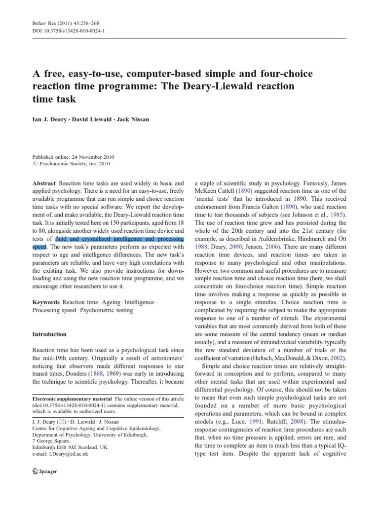 A Free, EasyToUse, ComputerBased Simple and FourChoice Reaction