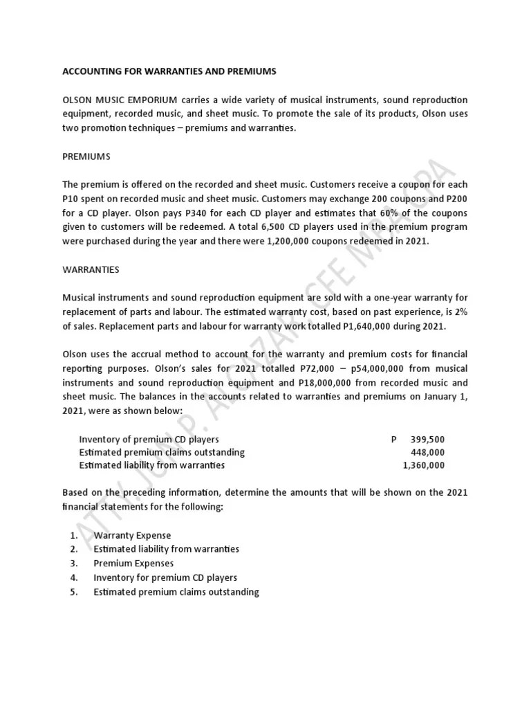 Accounting For Warranties and Premiums PDF