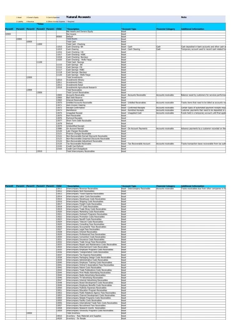 Natural Accounts COA Oracle PDF Revenue Accounts Payable