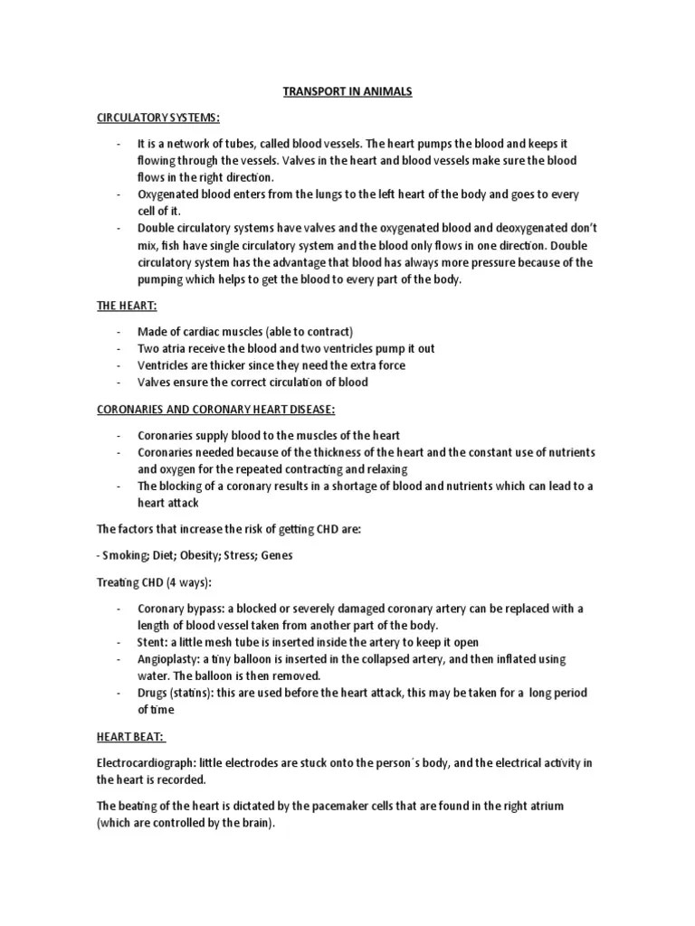 TRANSPORT IN ANIMALS PDF Heart Coronary Artery Disease