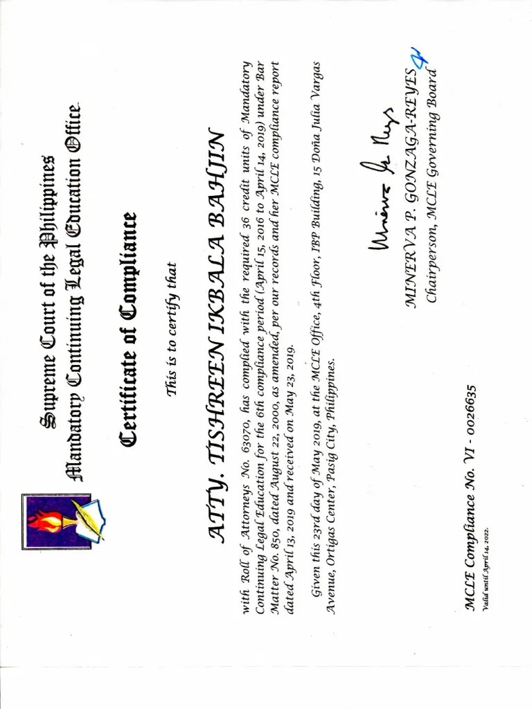 MCLE Compliance VI Bahjin, Tishreen I. PDF