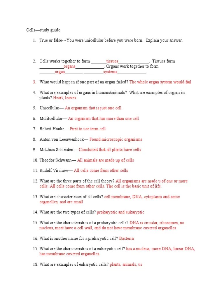 Cells-Study Guide | PDF | Cell (Biology) | Organelle