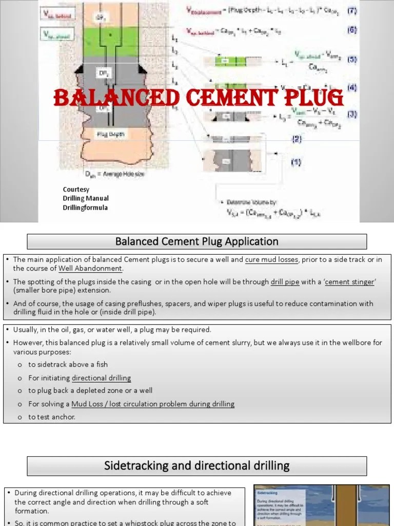 Balanced Cement Plug PDF Casing (Borehole) Chemical Engineering